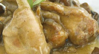 Conejo guisado con setas capuchinas
