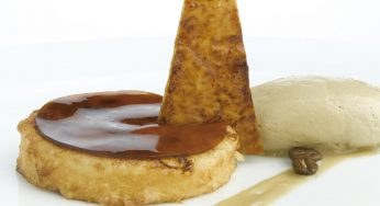 Leche frita con el corazon liquido helado y gelatina de cafe