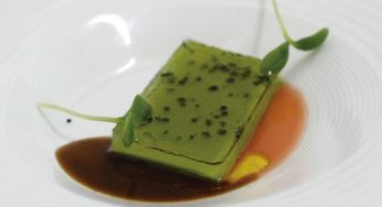 Acelga ligada con pan de escanda, aceite y un gel de verduras liofilizadas