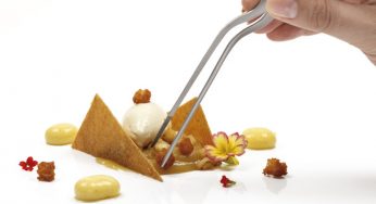 Corte de manzana con mousse de chocolate blanco