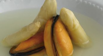 Sopa de espárrago de navarra y mejillones