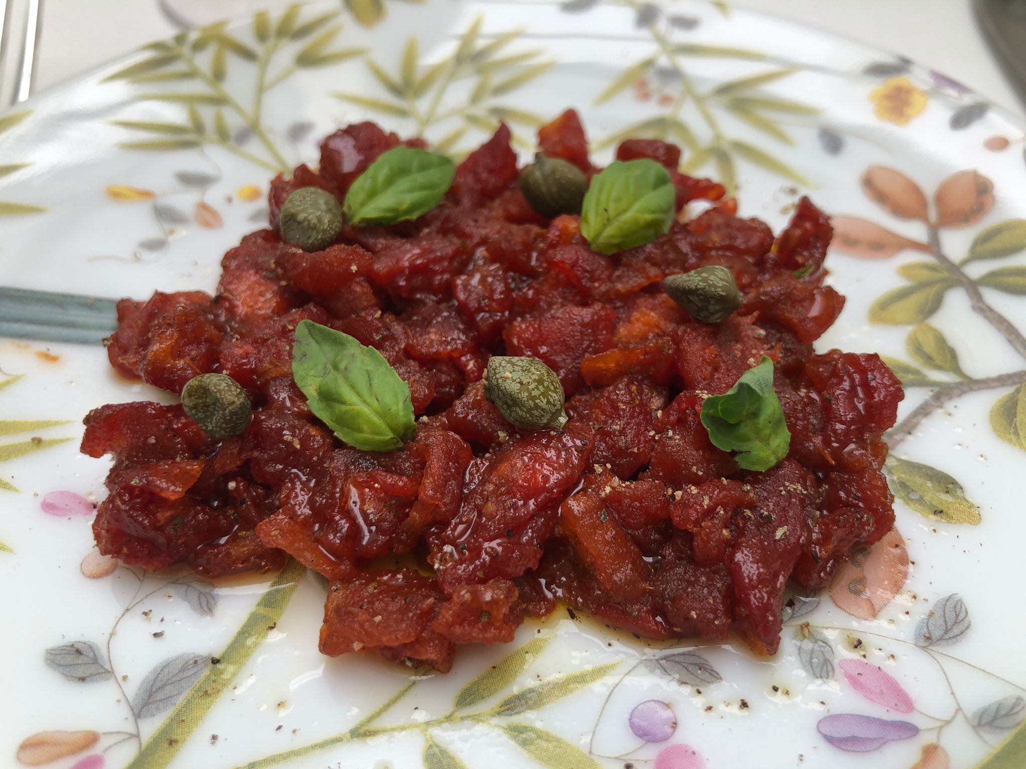 Tartar de tomate. Restaurante Palm Court