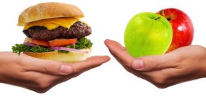 hamburguesa versus fruta