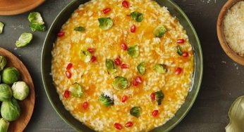 Risotto de calabaza con chips de verduras y queso Grana Padano