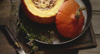 Calabaza rellena de carne y queso