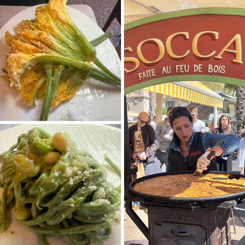 Costa Azul. Riviera, comida. Socca, flor de calabacín